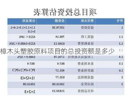 樟木头塑胶原料项目的总投资额是多少