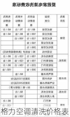 格力空调清洗价格表