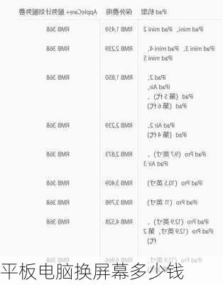 平板电脑换屏幕多少钱