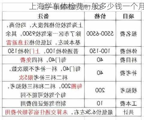 上海学车体检费一般多少钱一个月